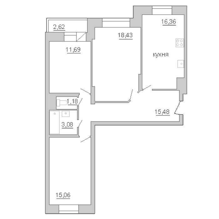 Трехкомнатная квартира в Л1: площадь 82.9 м2 , этаж: 13 – купить в Санкт-Петербурге